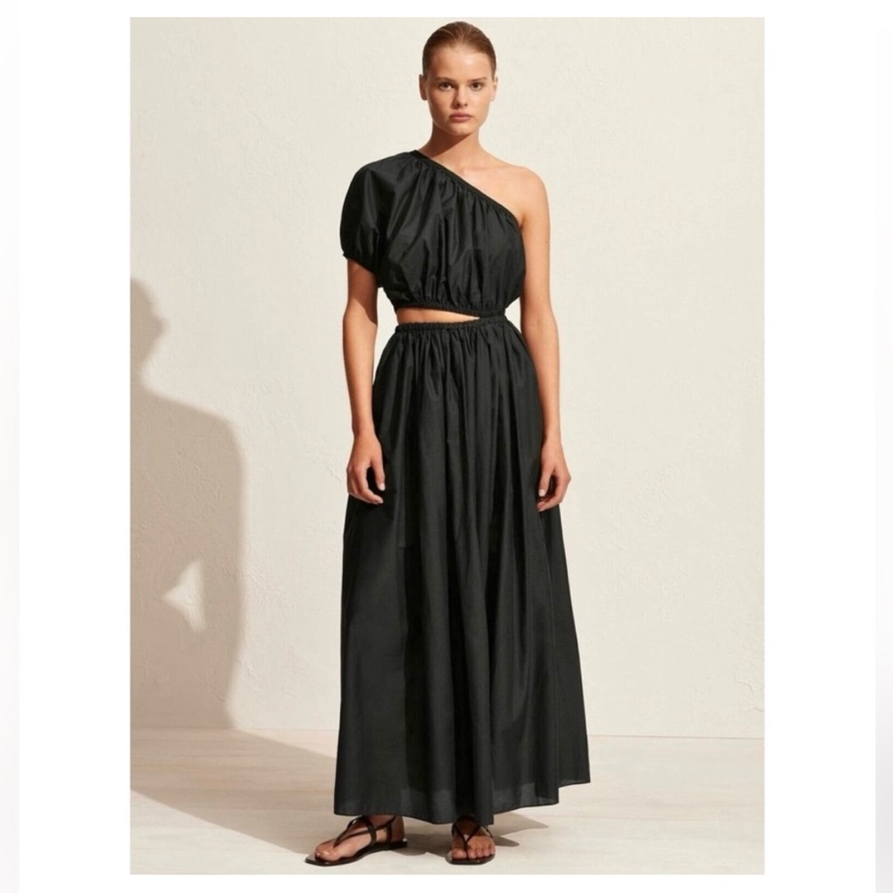 Matteau “Cocoon” Black Asymmetrical One-Shoulder Sundress
